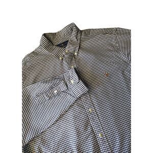Ralph Lauren Button Down Shirt Man XXL Black White Check 100% Cotton Long Sleeve